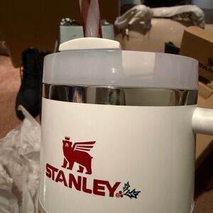 Stanley White Mug with Red and Silver Accents